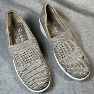 Womens 9 Skechers Pier-Lite Wow Factor Taupe Knit Shoes Loafer Wedge Stretch